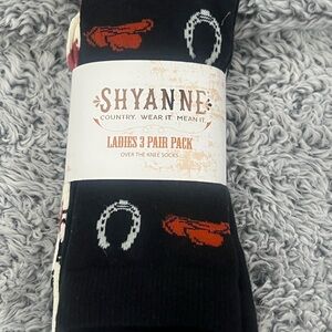 Shyanne Black/ White over the knee Socks with Horseshoe/ cowboy hat Design